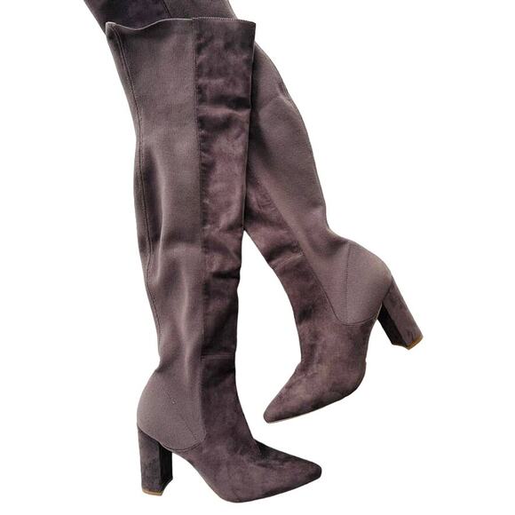 Steve Madden Everley 9.5 Grey Over the Knee Heel Boot Fall Micro Suede Stretch - Picture 1 of 5